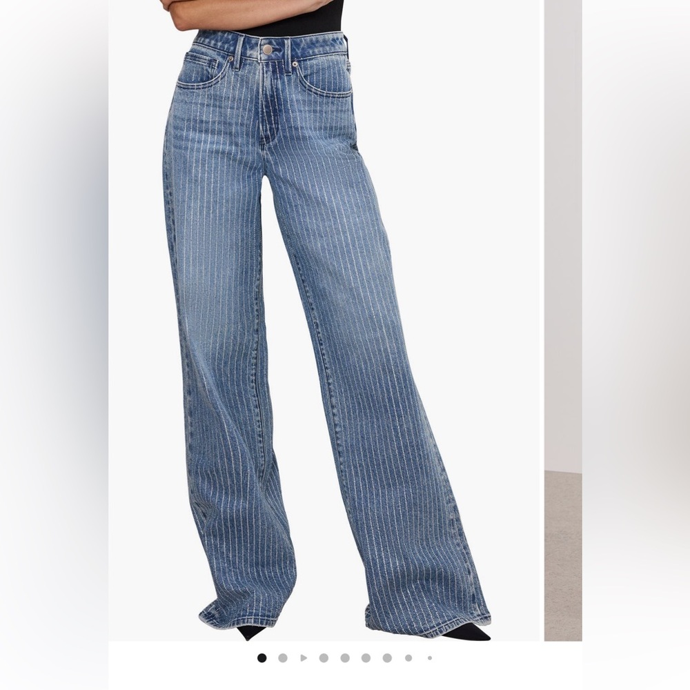 NWT Good American Good Ease Rhinestone Embellished Wide Leg - Picture 7 of 16